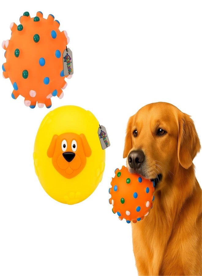 Western Era Durable Dog Squeaky Toy Combo | Spiked Ball with Colorful Bumps + Cute Dog Face Ball for Chewing, Fetching & Training | Bouncy & Fun Toys for Dogs | Pet Sound Toys for Playtime & Teething - Image 1
